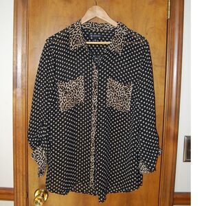 INC INTERNATIONAL CONCEPTS WOMENS BLOUSE PLACK AND TAN POLKA DOT/ANIMAL PRINT XL